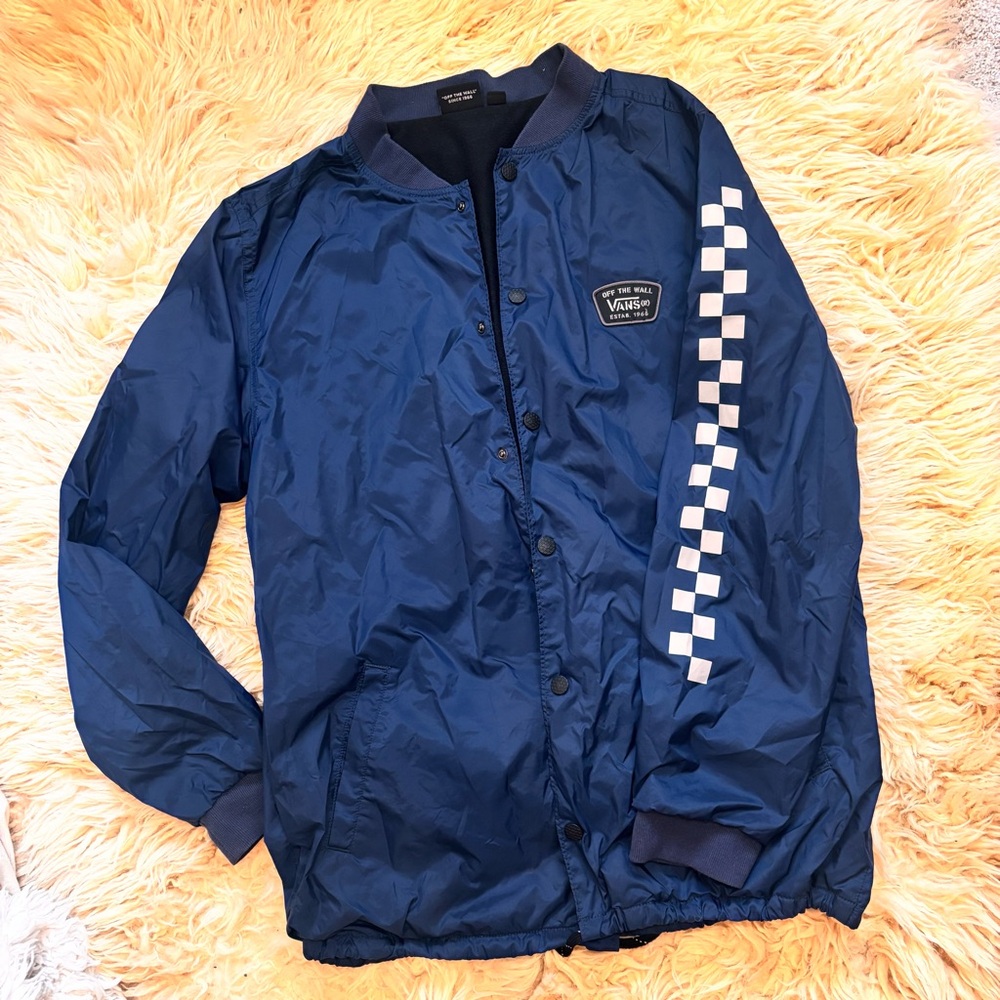 Vans Men's Navy Jacket with Checkered Detail